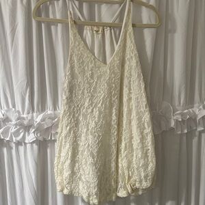 Lace V-Neck Cream Women's Tank Top